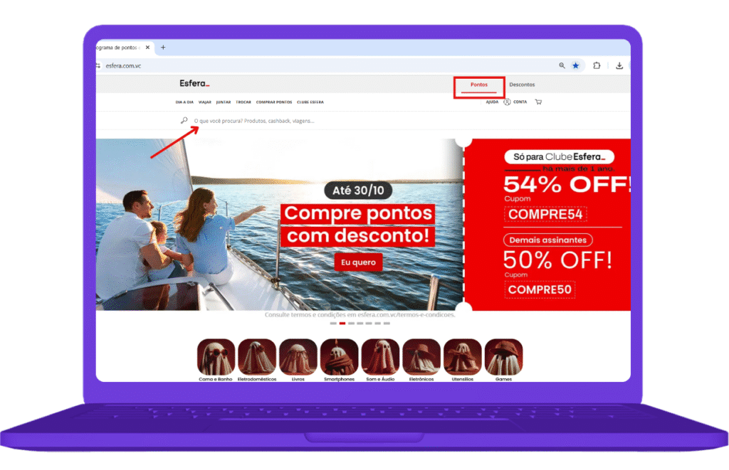 Resgate do vale-compras Artllure com pontos no site Esfera