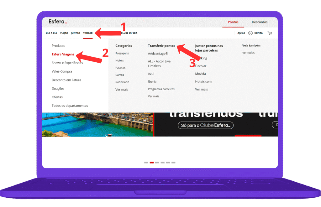 Transferir pontos Esfera para Aeromexico Rewards - passo 1