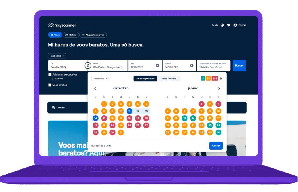 balanço de preços de passagem no skyscanner