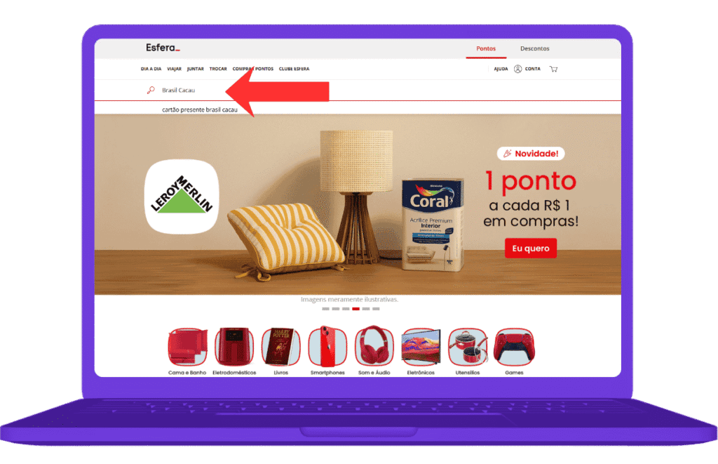 resgatar cartão presente Brasil Cacau na Esfera - passo 1
