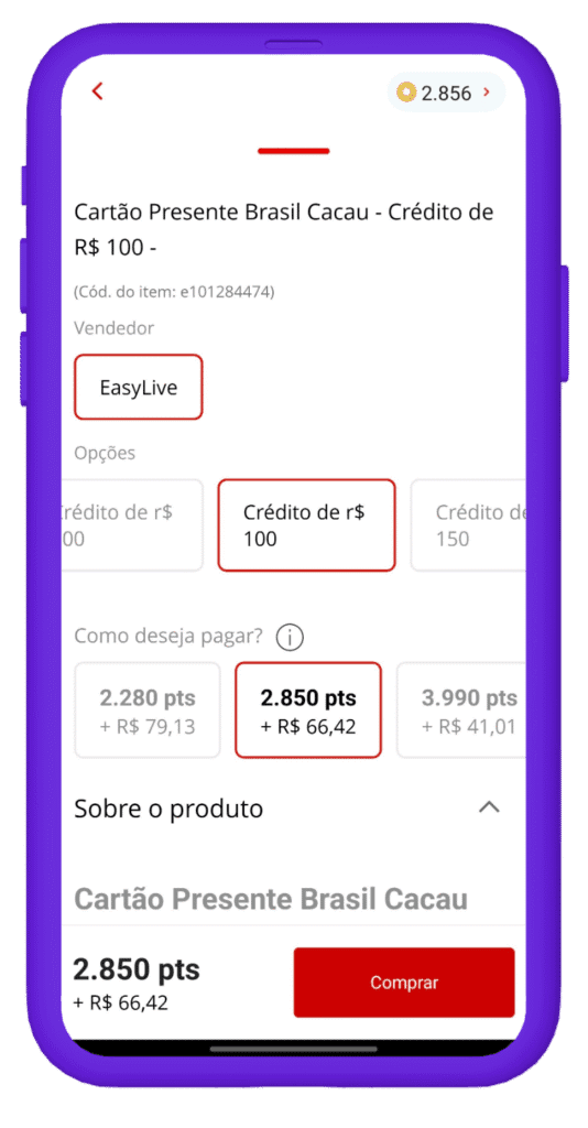 resgatar cartão presente Brasil Cacau na Esfera - passo 11