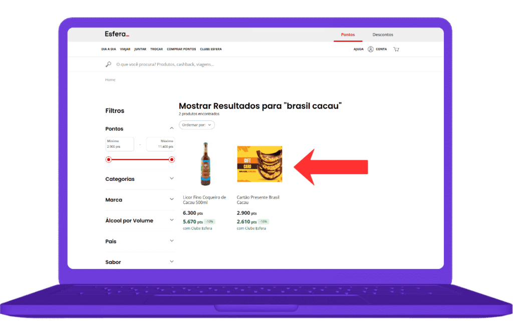 resgatar cartão presente Brasil Cacau na Esfera - passo 2