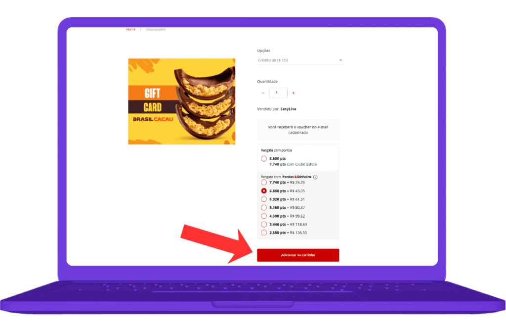 resgatar cartão presente Brasil Cacau na Esfera - passo 3