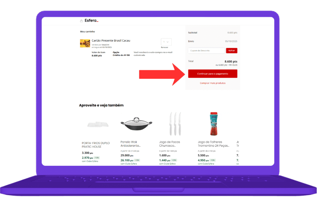 resgatar cartão presente Brasil Cacau na Esfera - passo 5