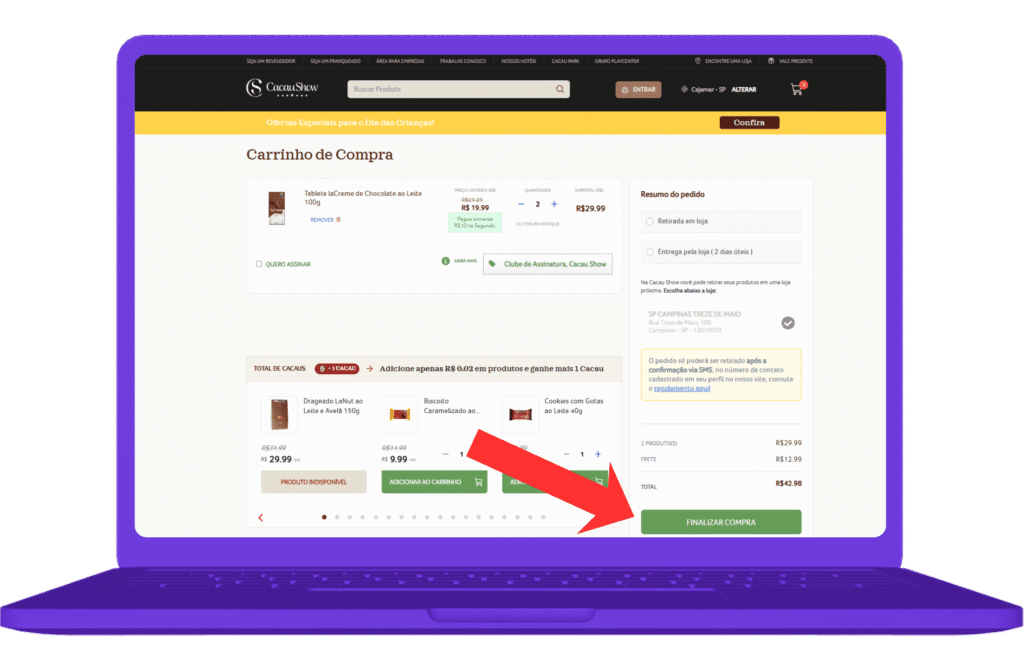 resgatar cartão presente Cacau Show na esfera - passo a passo 10