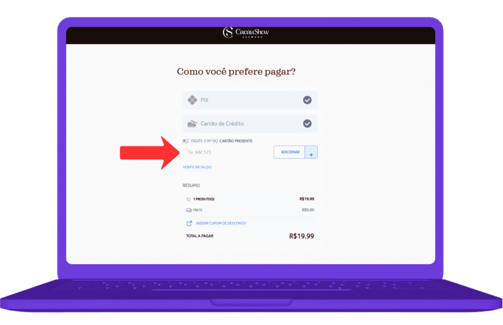 resgatar cartão presente Cacau Show na esfera - passo a passo 6