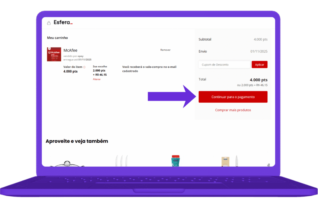 resgatar vale-compra McAfee na Esfera - passo 6