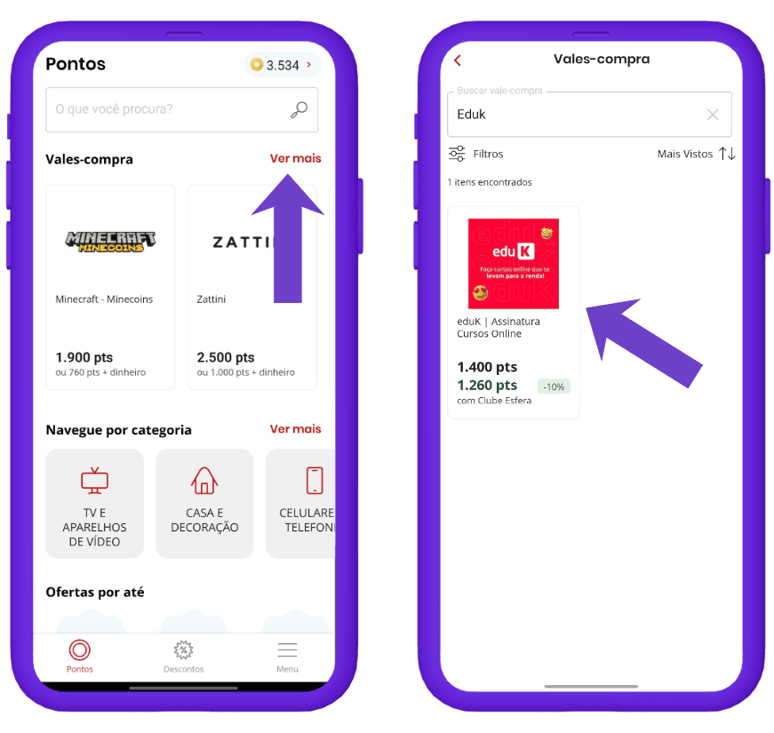 resgatar vale-compra eduK na Esfera - passo 1