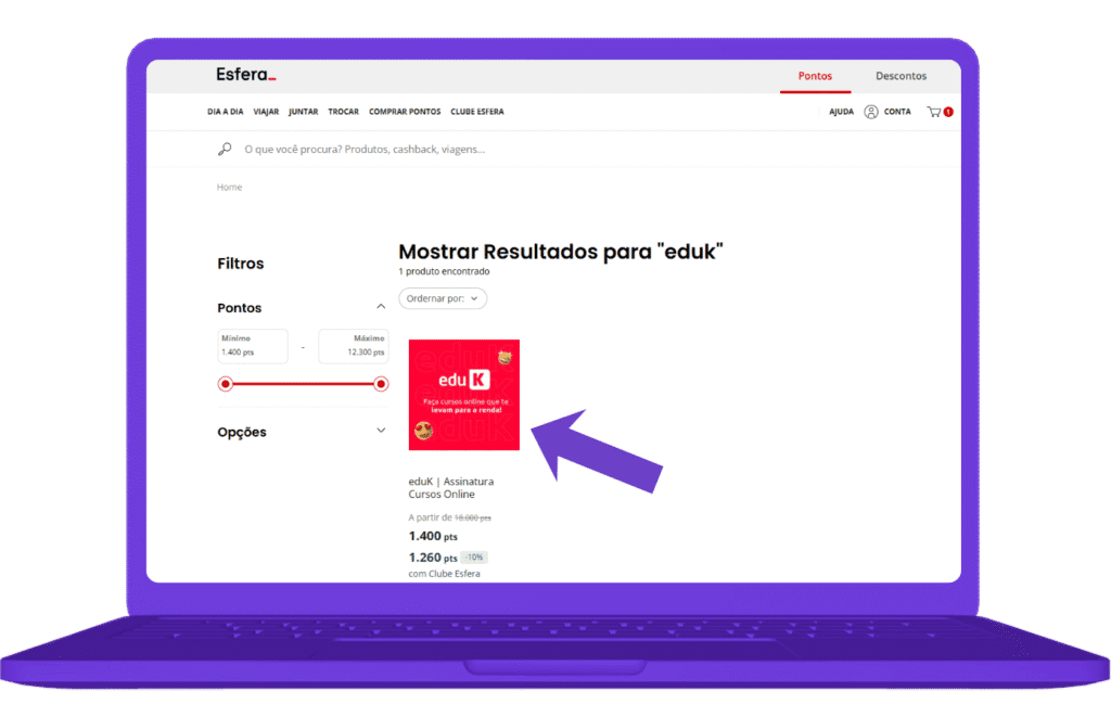 resgatar vale-compra eduK na Esfera - passo 3
