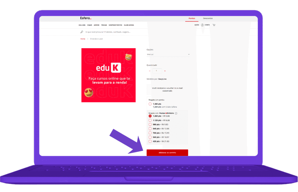 resgatar vale-compra eduK na Esfera - passo 4