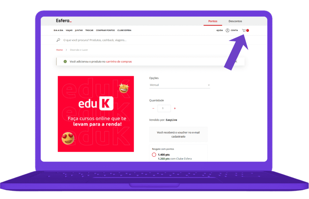 resgatar vale-compra eduK na Esfera - passo 5