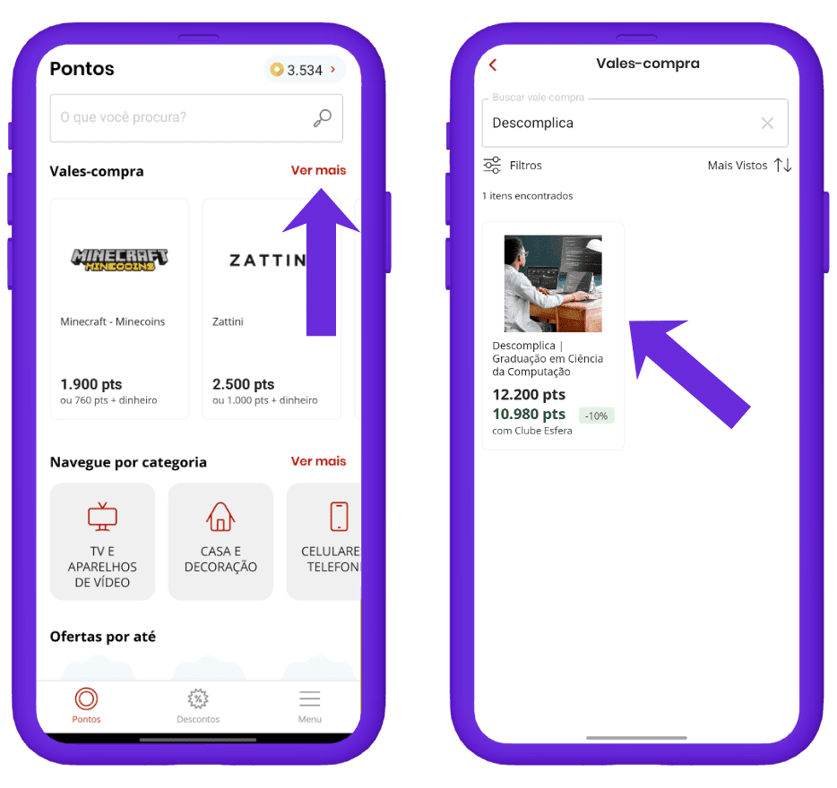 resgatar voucher da Descomplica na Esfera - passo 1