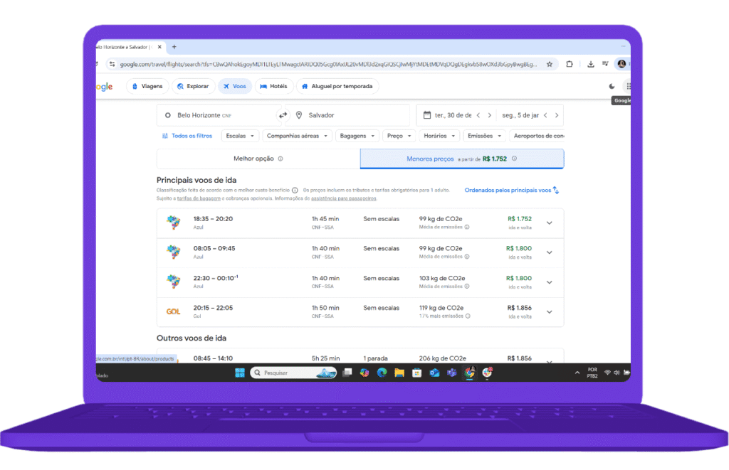 Belo Horizonte para Salvador no Google Flights