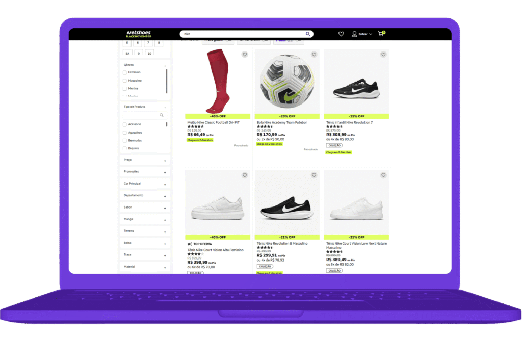 Produtos Nike em promoção na Black November da Netshoes.