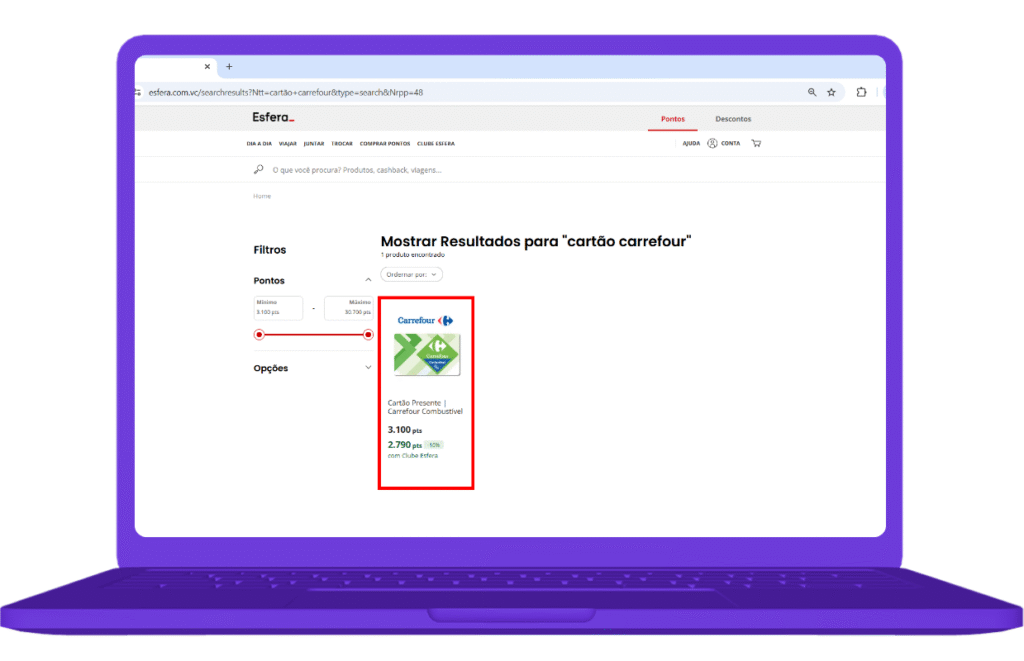 Como resgatar Cartão Presente Carrefour no site Esfera