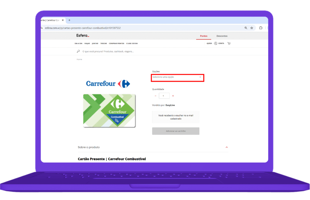 Como resgatar Cartão Presente Carrefour no site Esfera