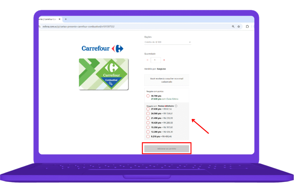 Como resgatar Cartão Presente Carrefour no site Esfera