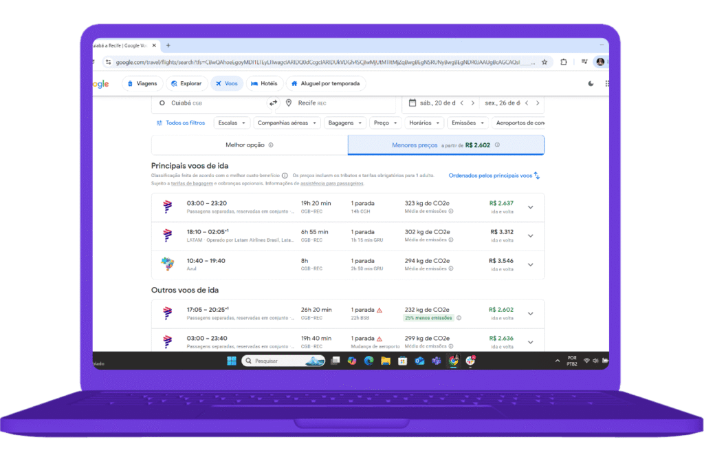 Cuiabá para Recife no Google Flights