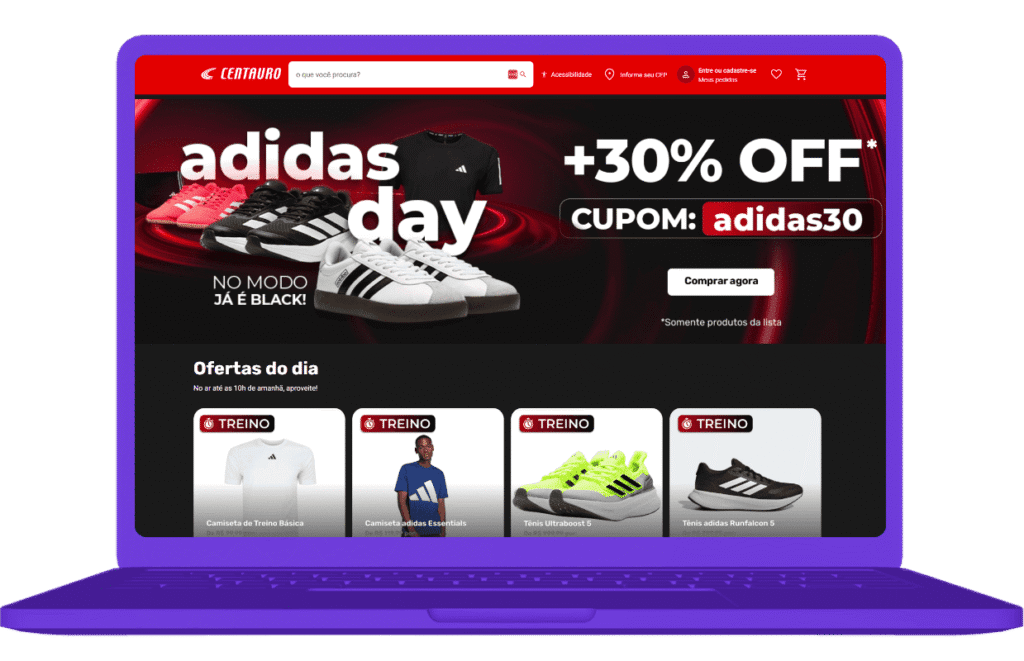 Promoção da Adidas na Black Friday da Centauro