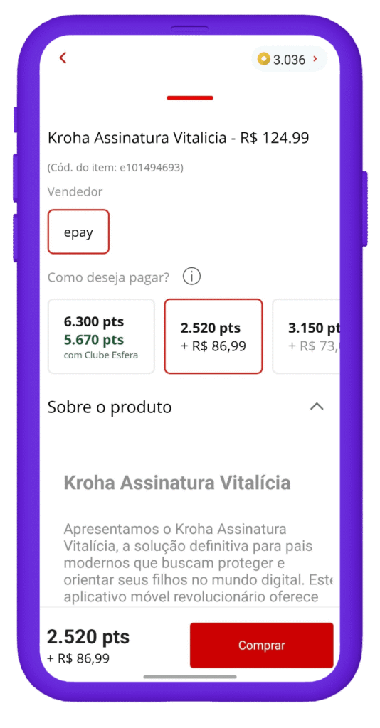 Resgatar vale-compra Kroha na Esfera - passo 2