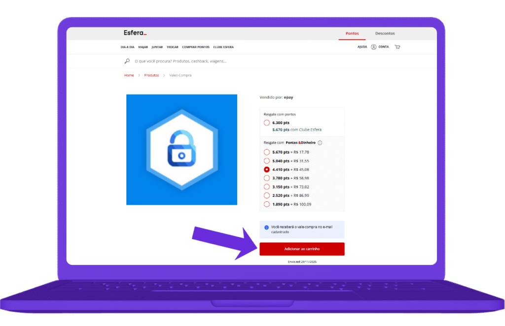 Resgatar vale-compra Kroha na Esfera - passo 4