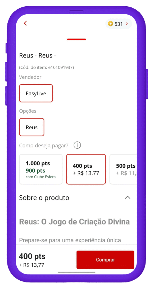 Resgatar voucher jogo Reus Esfera - passo 2