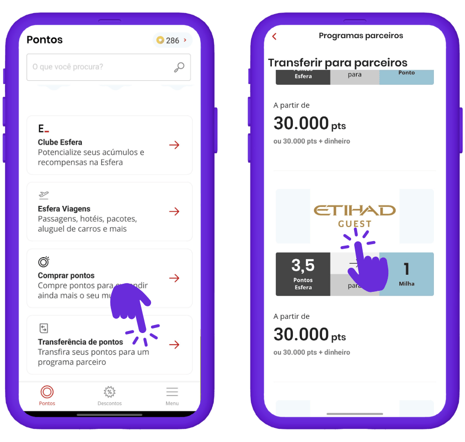 Transferir pontos Esfera para Etihad Guest - passo a passo