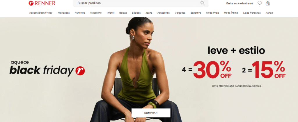 tela do site da black friday renner