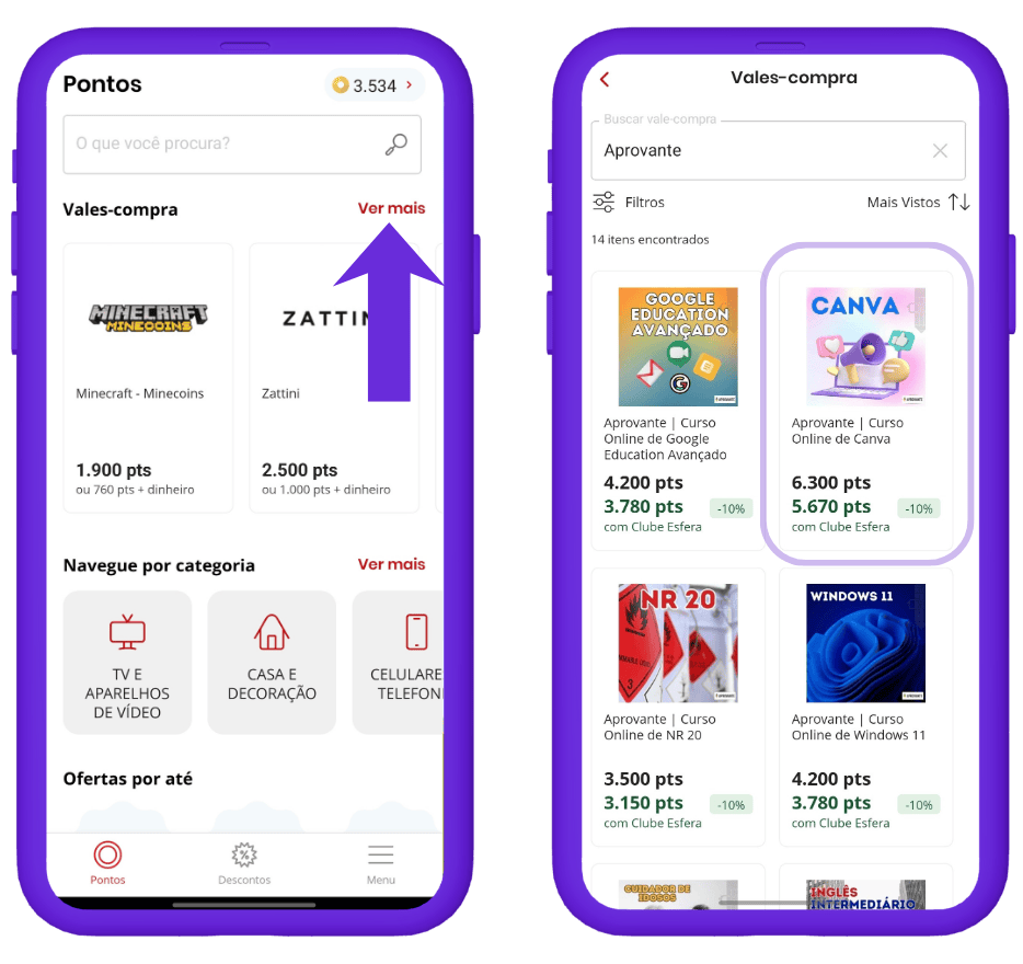 resgatar vale-compra Aprovante Esfera - passo 1