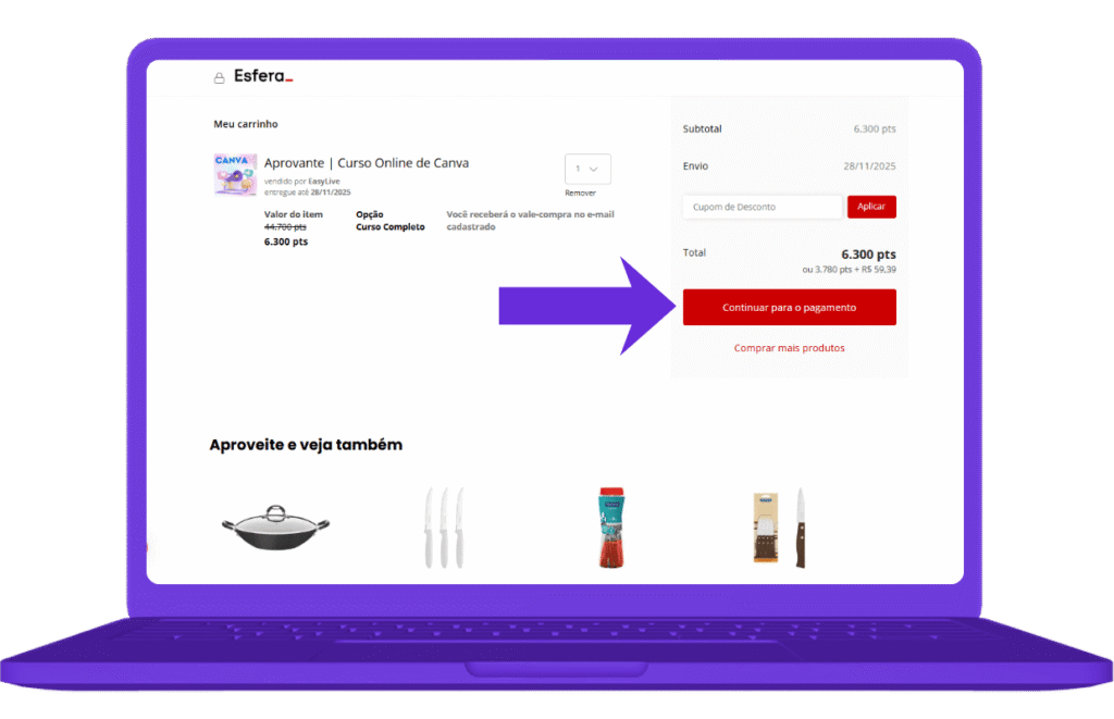 resgatar vale-compra Aprovante Esfera - passo 6