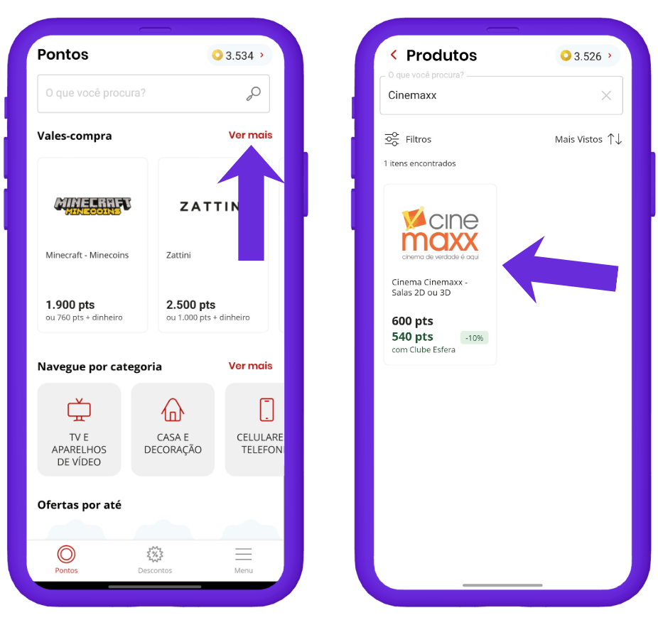 resgatar vale-compra Cinemaxx na Esfera - passo 1