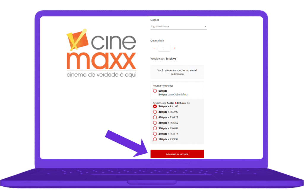 resgatar vale-compra Cinemaxx na Esfera - passo 4