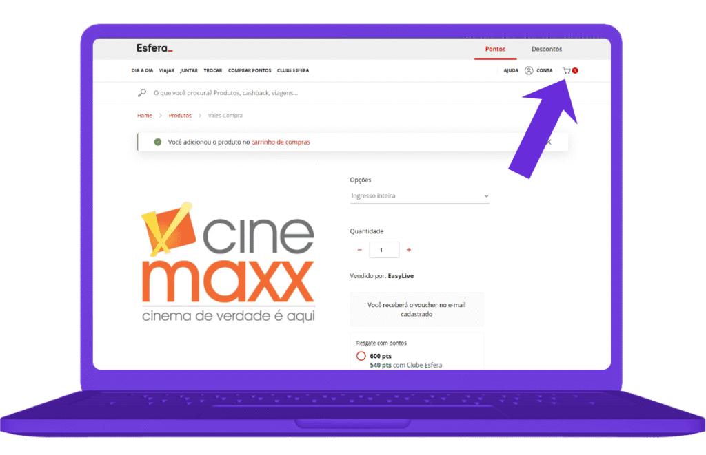 resgatar vale-compra Cinemaxx na Esfera - passo 5