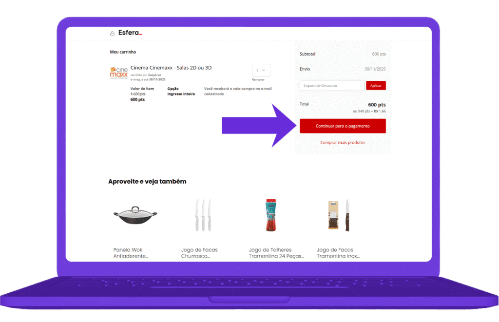 resgatar vale-compra Cinemaxx na Esfera - passo 6