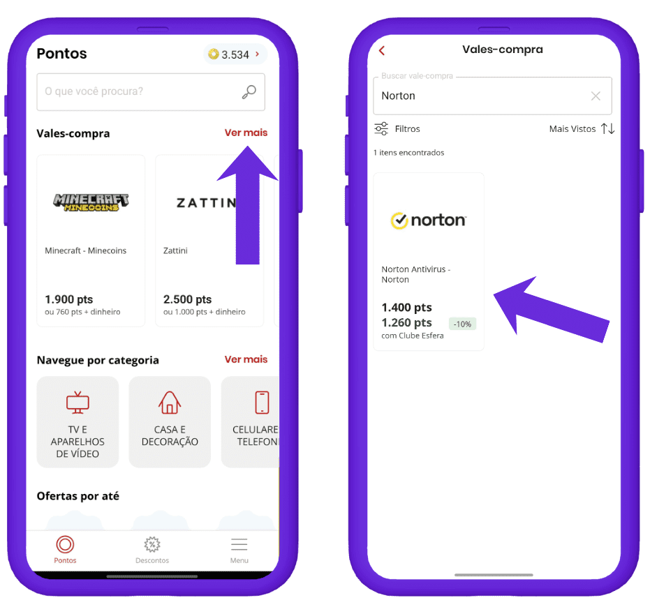 resgatar vale-compra Norton na Esfera - passo 1