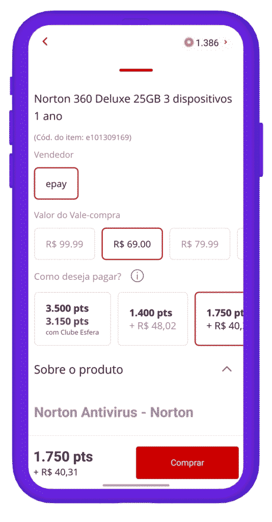 resgatar vale-compra Norton na Esfera - passo 2