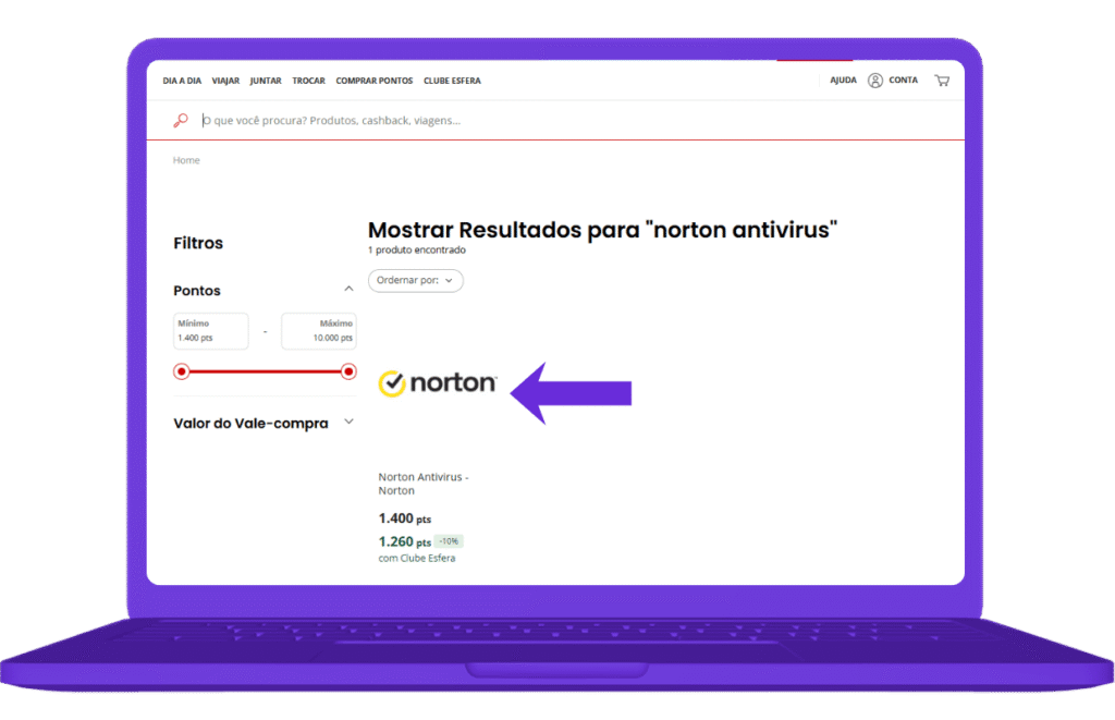 resgatar vale-compra Norton na Esfera - passo 3