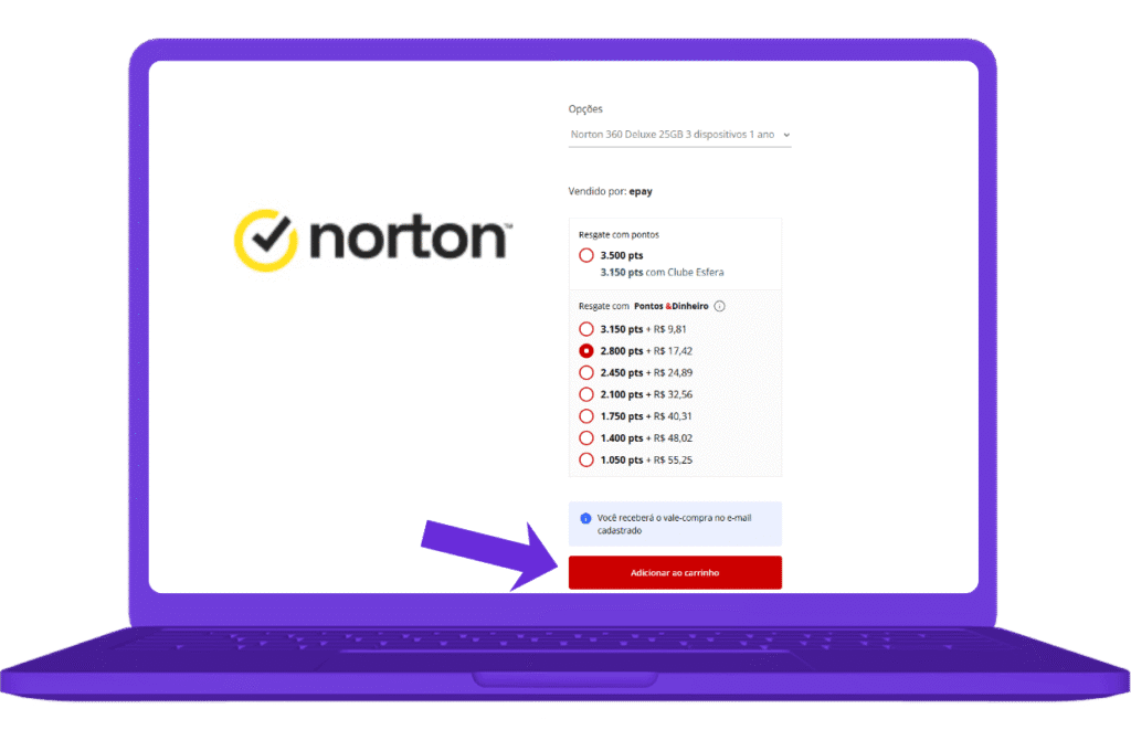 resgatar vale-compra Norton na Esfera - passo 4