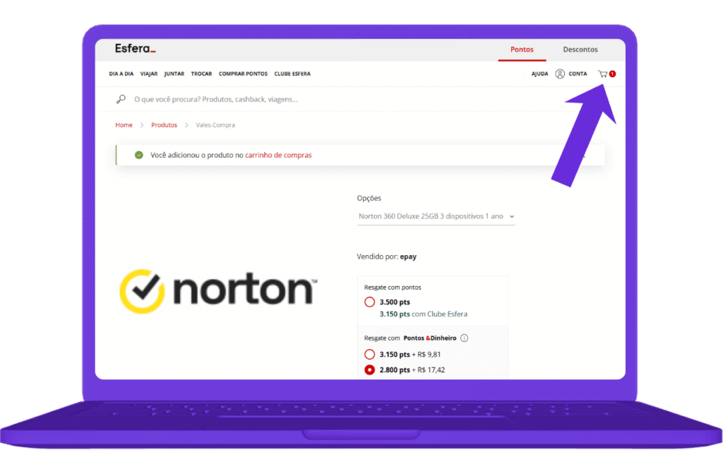 resgatar vale-compra Norton na Esfera - passo 5