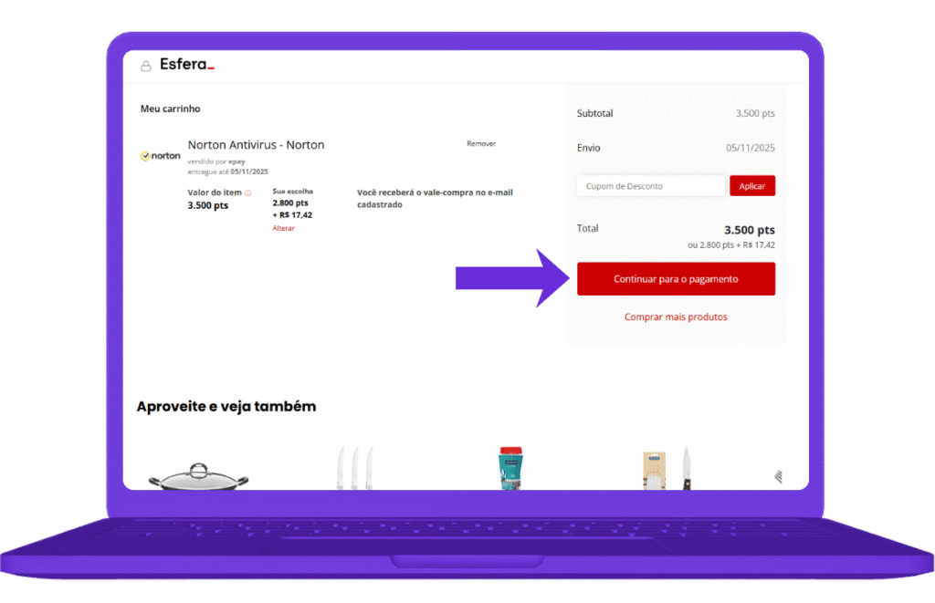 resgatar vale-compra Norton na Esfera - passo 6