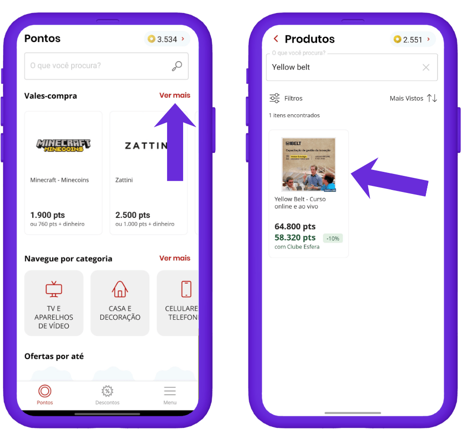 resgatar vale-compra da Yellow Belt na Esfera - passo 1