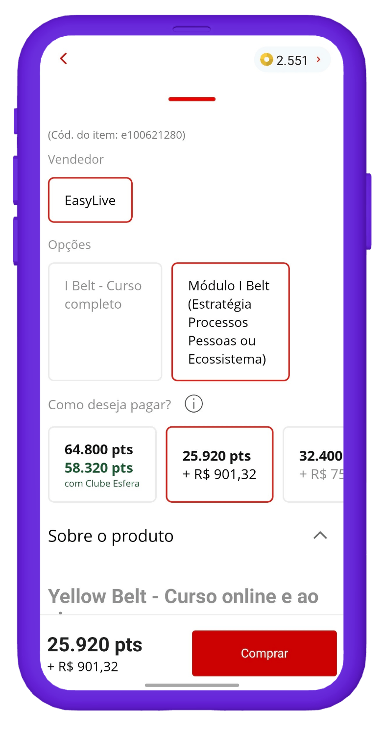 resgatar vale-compra da Yellow Belt na Esfera - passo 2