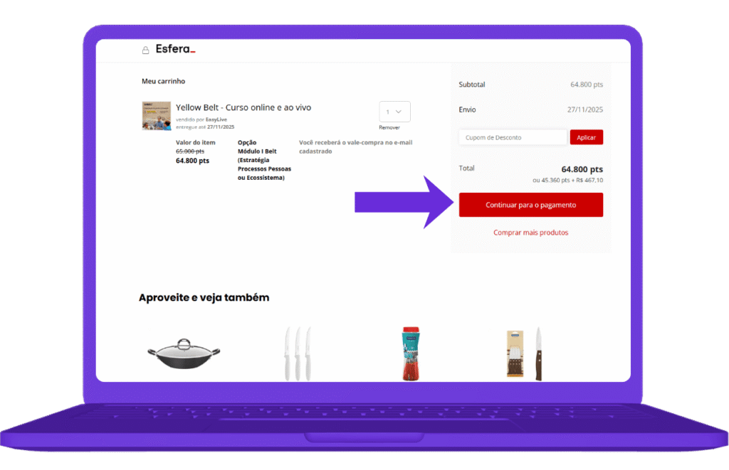 resgatar vale-compra da Yellow Belt na Esfera - passo 6
