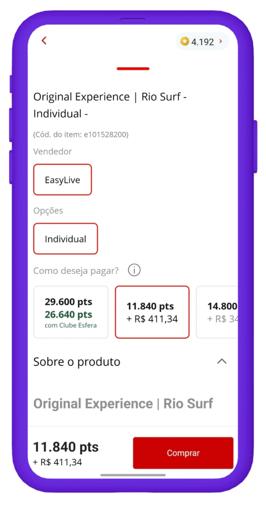 resgatar vale-compra original experience esfera - passo 2