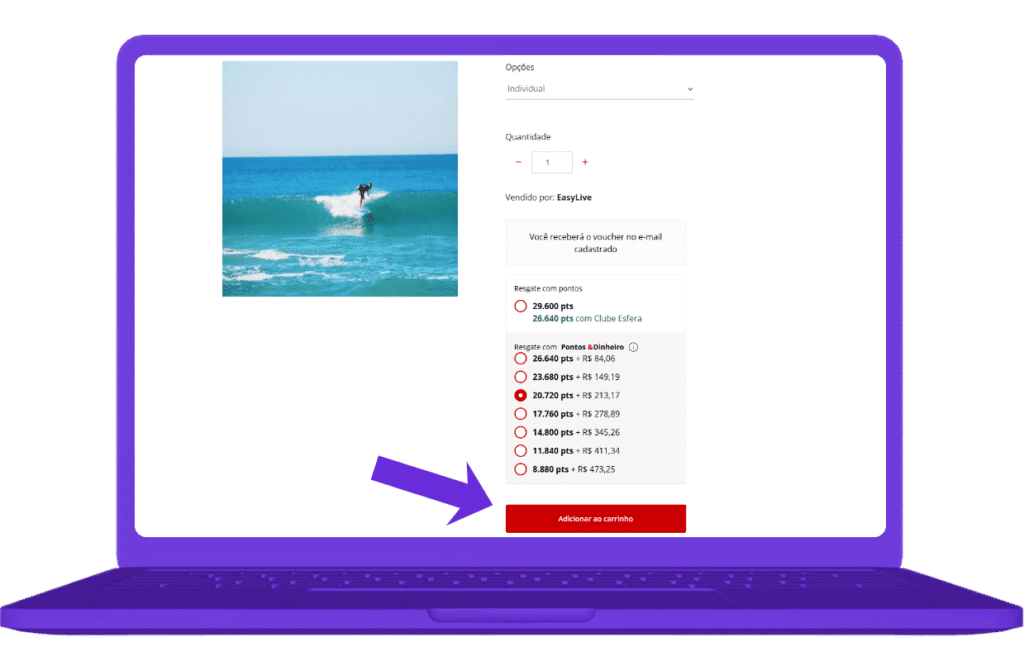 resgatar vale-compra original experience esfera - passo 4