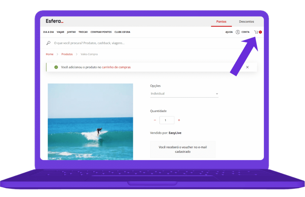 resgatar vale-compra original experience esfera - passo 5
