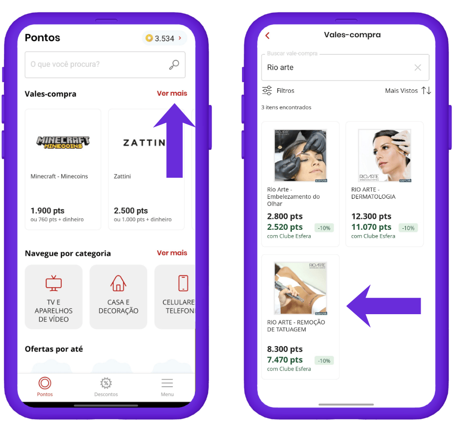 resgatar vale-compra rio arte na Esfera - passo 1