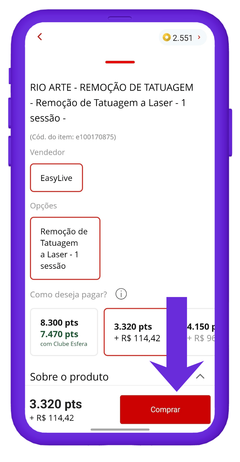 resgatar vale-compra rio arte na Esfera - passo 2