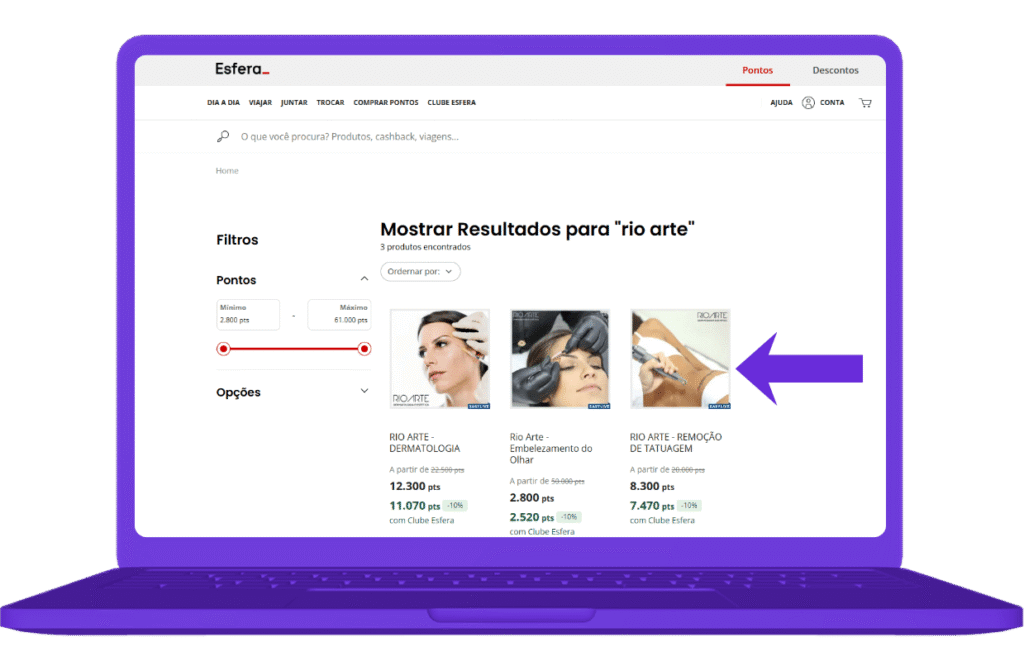resgatar vale-compra rio arte na Esfera - passo 3