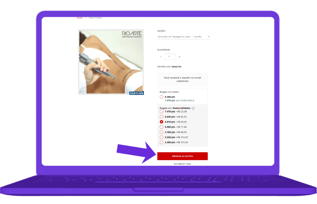 resgatar vale-compra rio arte na Esfera - passo 4